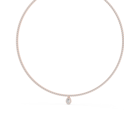 Double Line Diamond Necklace with Pear Drop Pendant – Rose Gold