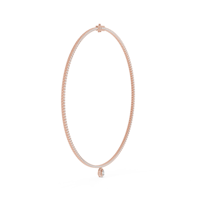 Double Line Diamond Necklace with Pear Drop Pendant – Rose Gold