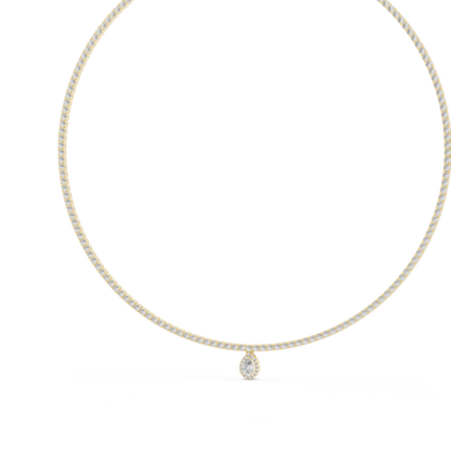 Double Line Diamond Necklace with Pear Drop Pendant – Rose Gold
