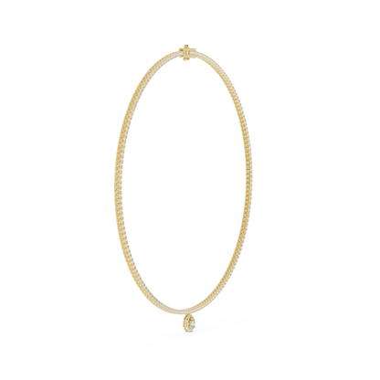 Double Line Diamond Necklace with Pear Drop Pendant – Rose Gold