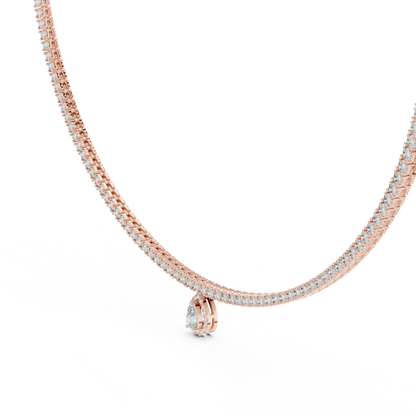 Double Line Diamond Necklace with Pear Drop Pendant – Rose Gold