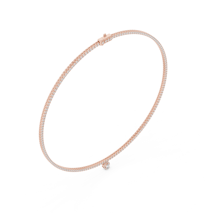 Double Line Diamond Necklace with Pear Drop Pendant – Rose Gold