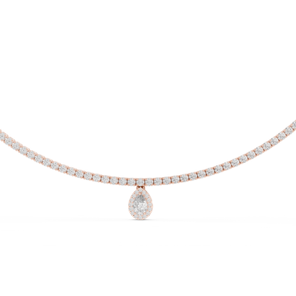 Double Line Diamond Necklace with Pear Drop Pendant – Rose Gold
