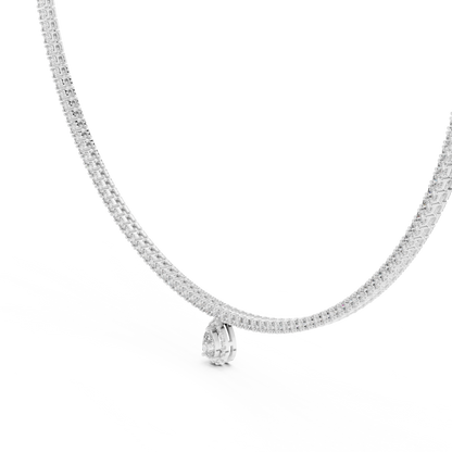Double Line Diamond Necklace with Pear Drop Pendant – Rose Gold