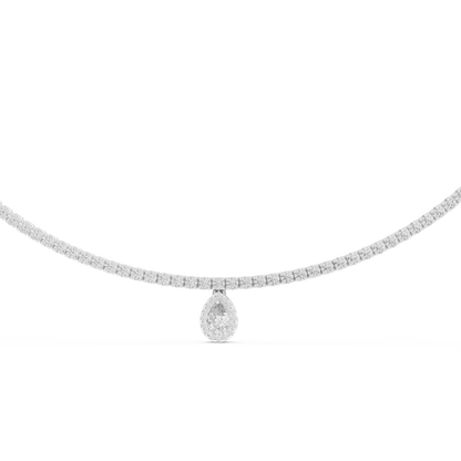 Double Line Diamond Necklace with Pear Drop Pendant – Rose Gold