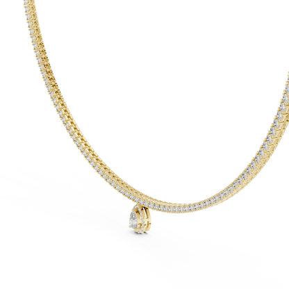 Double Line Diamond Necklace with Pear Drop Pendant – Rose Gold