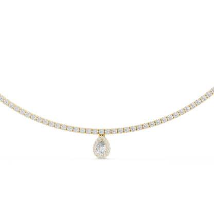Double Line Diamond Necklace with Pear Drop Pendant – Rose Gold