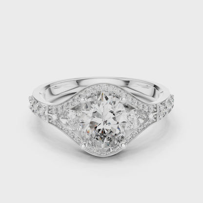 Three-Stone Oval Solitaire Diamond Ring in Rose Gold | Available in Yellow Gold, Platinum & 925 Silver