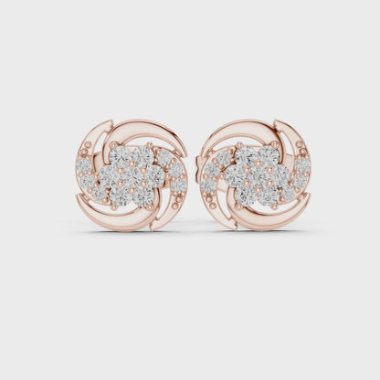 Diamond Halo Circle Stud Earrings – Rose Gold