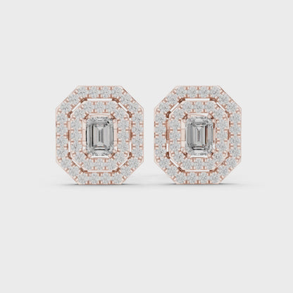 Emerald-Cut Diamond Halo Stud Earrings | Available in Gold, Silver & Platinum