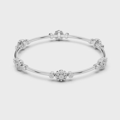 Floral Diamond Bangle Bracelet in Rose Gold | Available in Yellow Gold, Platinum & 925 Silver