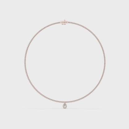 Double Line Diamond Necklace with Pear Drop Pendant – Rose Gold