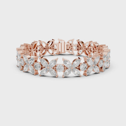 Floral Marquise Diamond Bracelet in White Metal | Available in Gold, Silver & Platinum