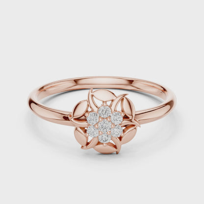 Floral Petal Diamond Ring in Rose Gold | Available in Yellow Gold, Platinum & 925 Silver