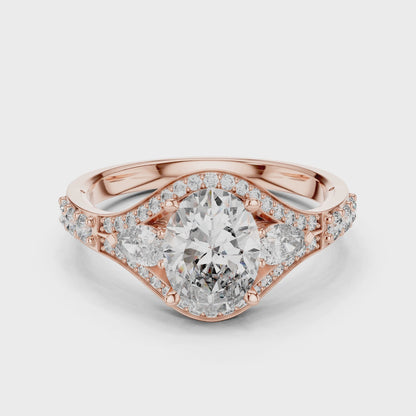 Three-Stone Oval Solitaire Diamond Ring in Rose Gold | Available in Yellow Gold, Platinum & 925 Silver