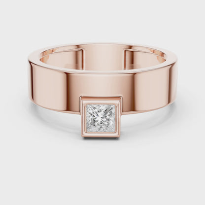 Men’s Bezel-Set Princess Cut Solitaire Ring | Modern Elegance
