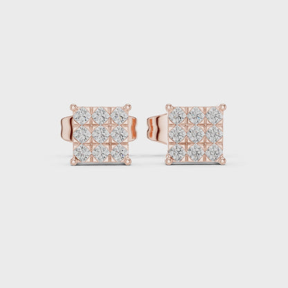 Princess-Cut Diamond Cluster Stud Earrings – Rose Gold Finish