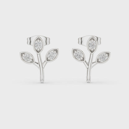 Leaf-Inspired Diamond Stud Earrings – Rose Gold