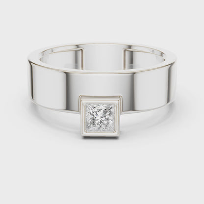Men’s Bezel-Set Princess Cut Solitaire Ring | Modern Elegance