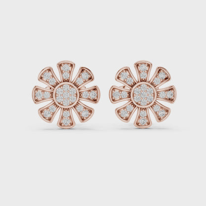 Floral Diamond Stud Earrings – Rose Gold Finish