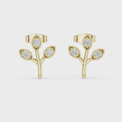 Leaf-Inspired Diamond Stud Earrings – Rose Gold