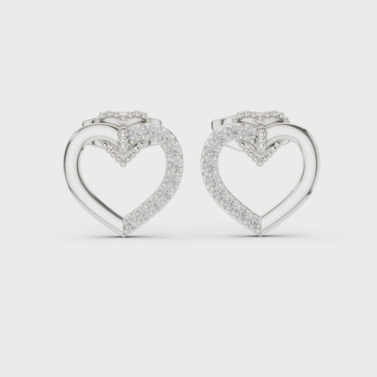 Diamond Heart Stud Earrings with Bow Accent – Rose Gold Finish