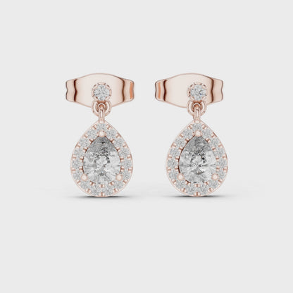 Oval Halo Diamond Drop Earrings | Elegant Dangle Studs