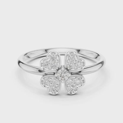 Clover Heart Diamond Ring in 925 Silver | Also in Rose Gold, Yellow Gold & Platinum