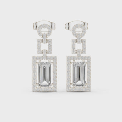 Art Deco Emerald Cut Drop Earrings | Geometric Diamond Dangles