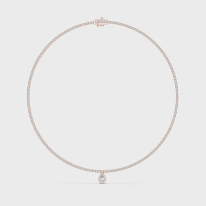 Double Line Diamond Necklace with Pear Drop Pendant – Rose Gold