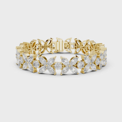 Floral Marquise Diamond Bracelet in White Metal | Available in Gold, Silver & Platinum