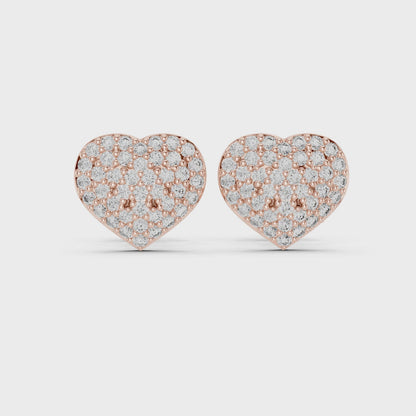 Pavé Diamond Heart Stud Earrings – Rose Gold