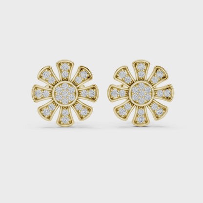Floral Diamond Stud Earrings – Rose Gold Finish