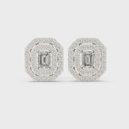 Emerald-Cut Diamond Halo Stud Earrings | Available in Gold, Silver & Platinum
