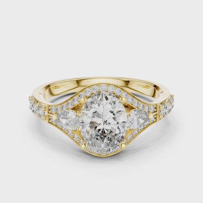 Three-Stone Oval Solitaire Diamond Ring in Rose Gold | Available in Yellow Gold, Platinum & 925 Silver