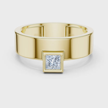 Men’s Bezel-Set Princess Cut Solitaire Ring | Modern Elegance