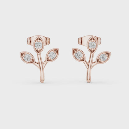 Leaf-Inspired Diamond Stud Earrings – Rose Gold