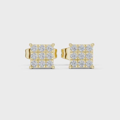Princess-Cut Diamond Cluster Stud Earrings – Rose Gold Finish