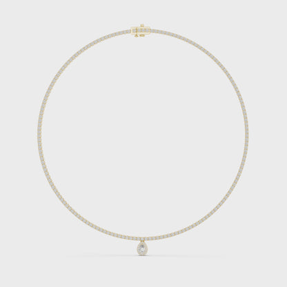 Double Line Diamond Necklace with Pear Drop Pendant – Rose Gold