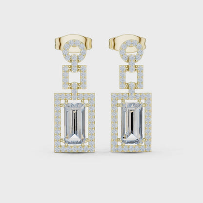 Art Deco Emerald Cut Drop Earrings | Geometric Diamond Dangles