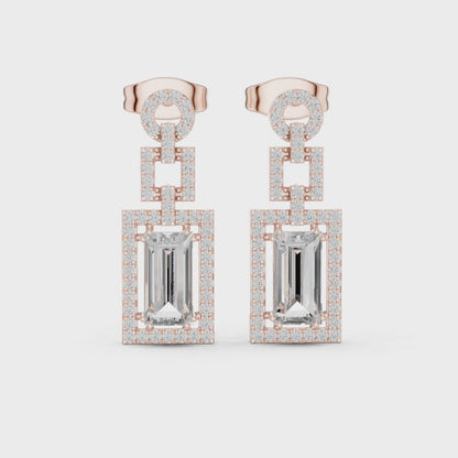 Art Deco Emerald Cut Drop Earrings | Geometric Diamond Dangles