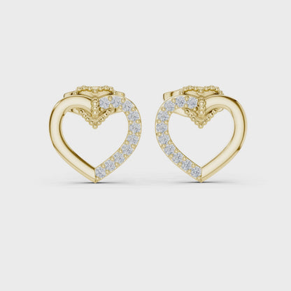 Diamond Heart Stud Earrings with Bow Accent – Rose Gold Finish