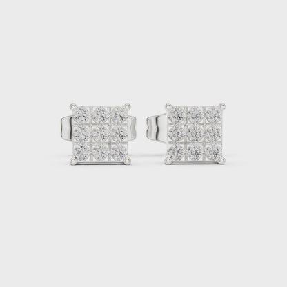 Princess-Cut Diamond Cluster Stud Earrings – Rose Gold Finish