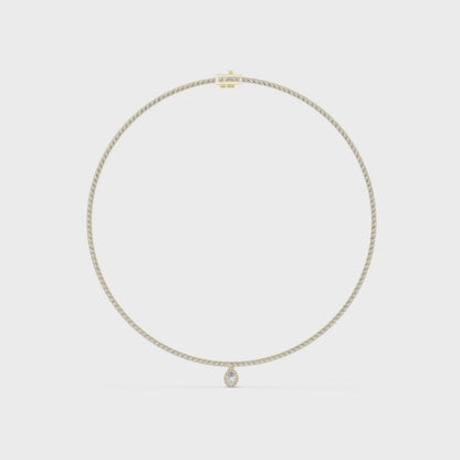 Double Line Diamond Necklace with Pear Drop Pendant – Rose Gold